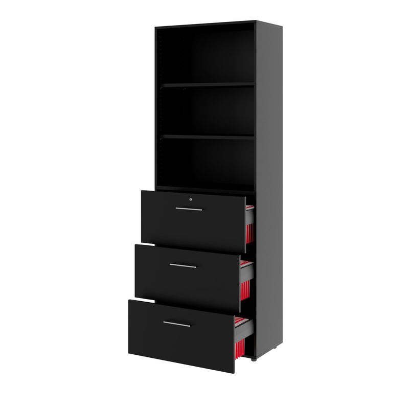 PRO Filing cabinet for suspension files | 6 OH, 800 x 2250 mm, glued carcass, with shelf, black  - 4 Main Image