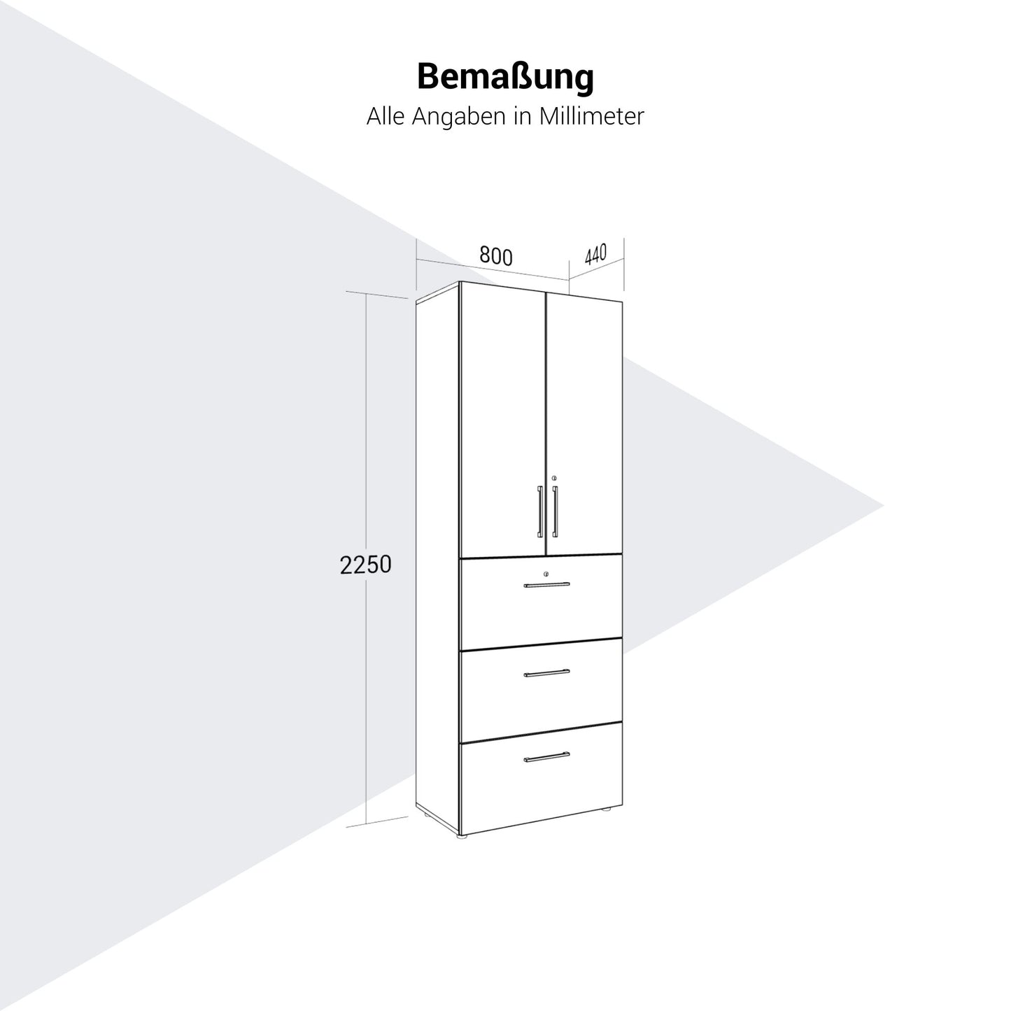 PRO Hängeregisterschrank | 6 OH, 800 x 2250 mm, verleimter Korpus, mit Tür, Graphit / Weiß