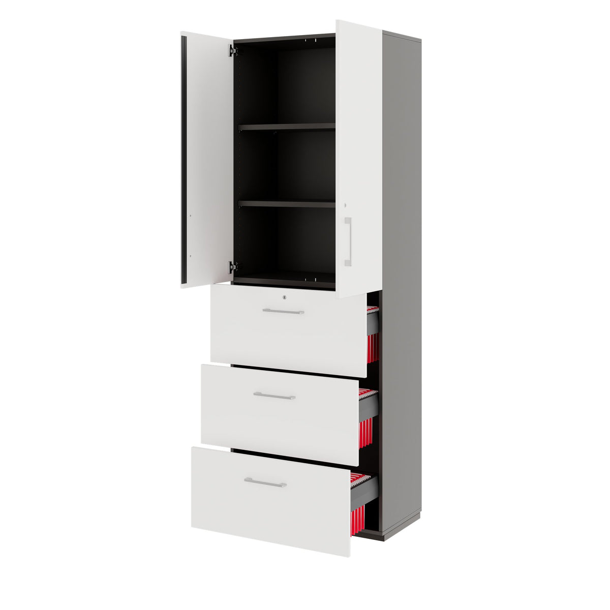 PRO Armoire à dossiers suspendus | 6 OH, 800 x 2250 mm, corps collé, avec porte, graphite / blanc  - 4 Lightbox Main Image