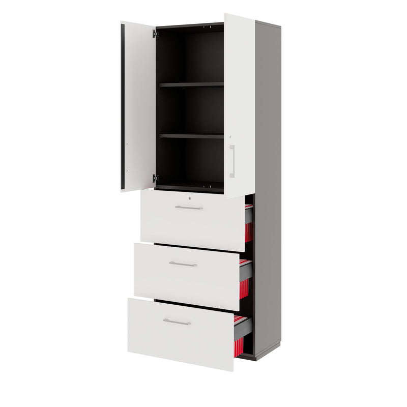 PRO Armoire à dossiers suspendus | 6 OH, 800 x 2250 mm, corps collé, avec porte, graphite / blanc  - 4 Main Image