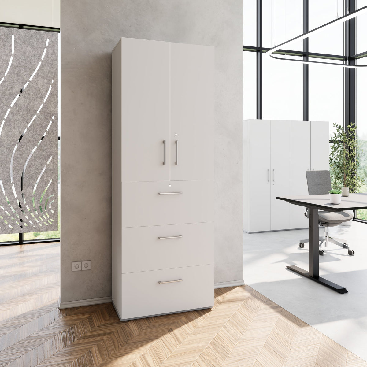 PRO Filing cabinet for hanging files | 6 OH, 800 x 2250 mm, glued carcass, with door, Grey  - 13 Lightbox Main Image
