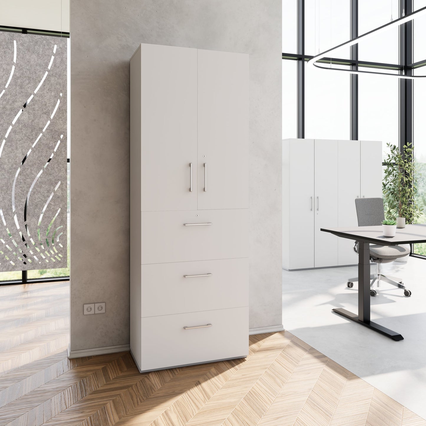 PRO Hängeregisterschrank | 6 OH, 800 x 2250 mm, verleimter Korpus, mit Tür, Grau