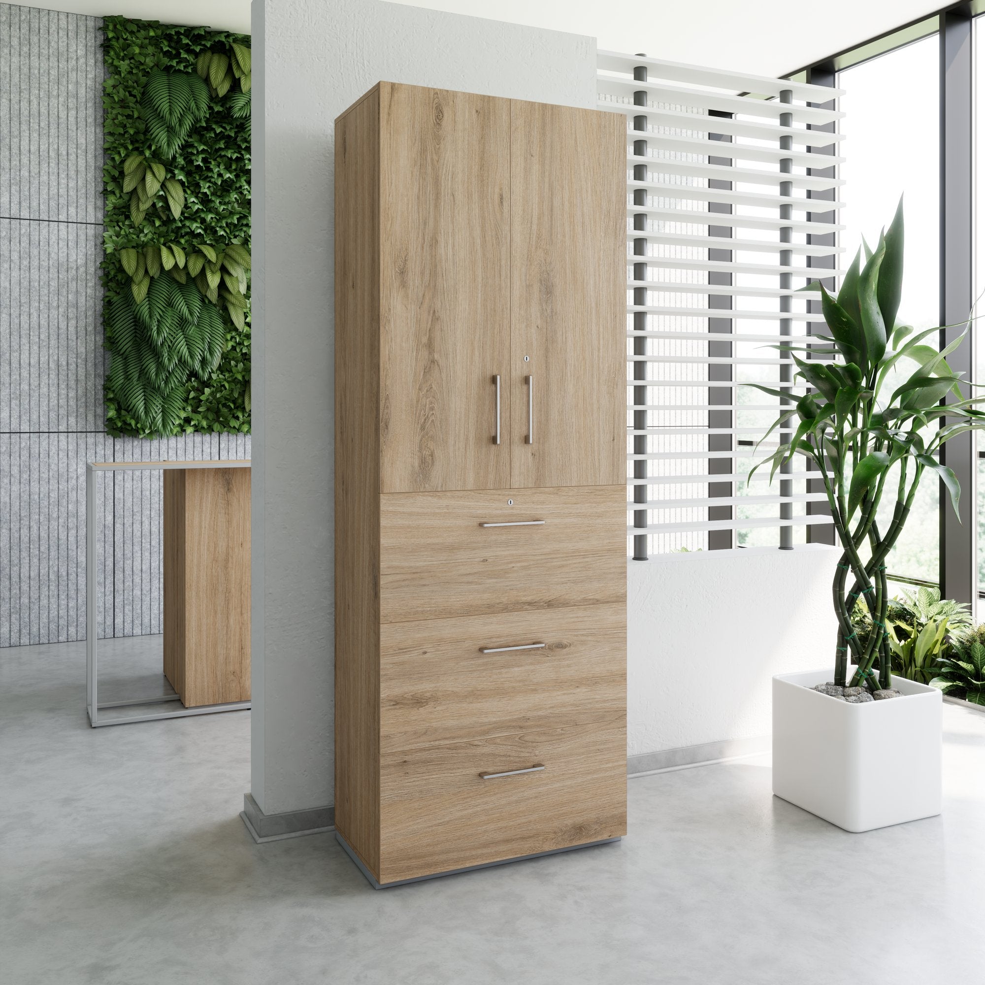 PRO Topping register cabinet | 6 Oh, 800 x 2250 mm, glued corpus, with door, natural oak