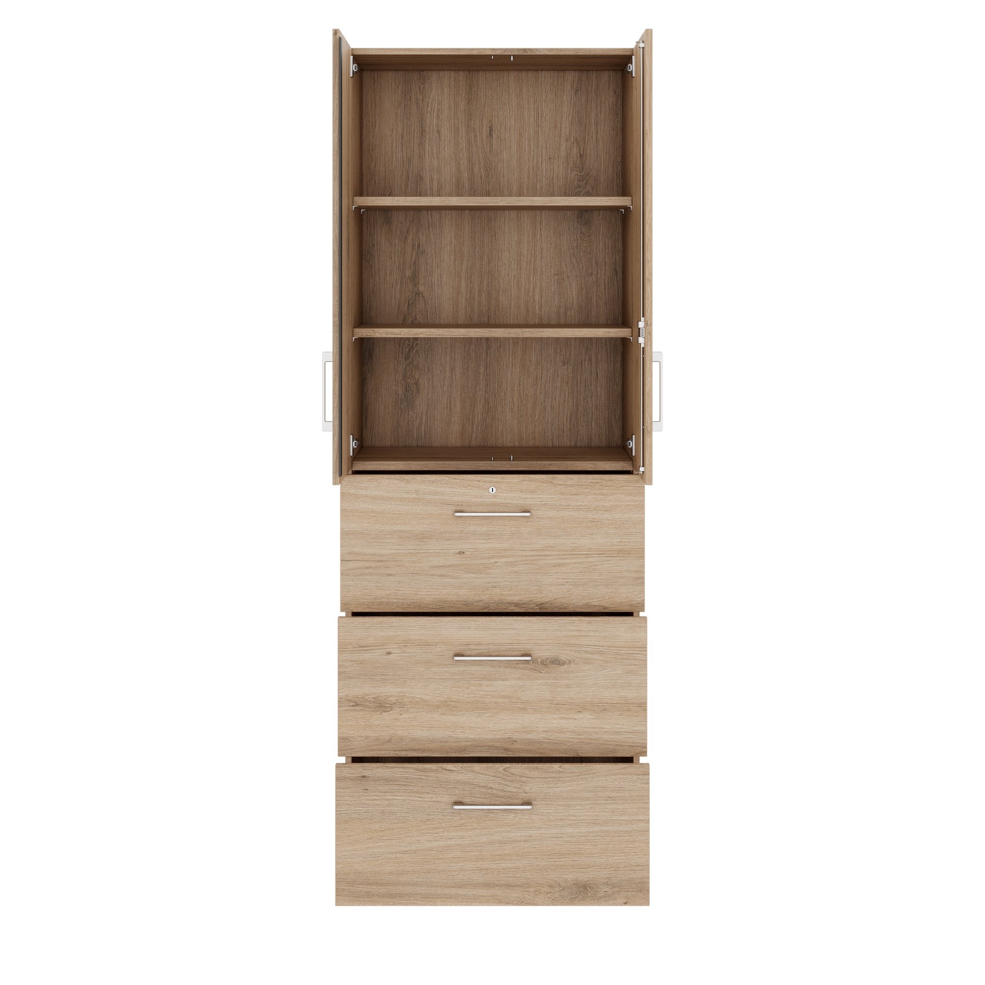 PRO Topping register cabinet | 6 Oh, 800 x 2250 mm, glued corpus, with door, natural oak