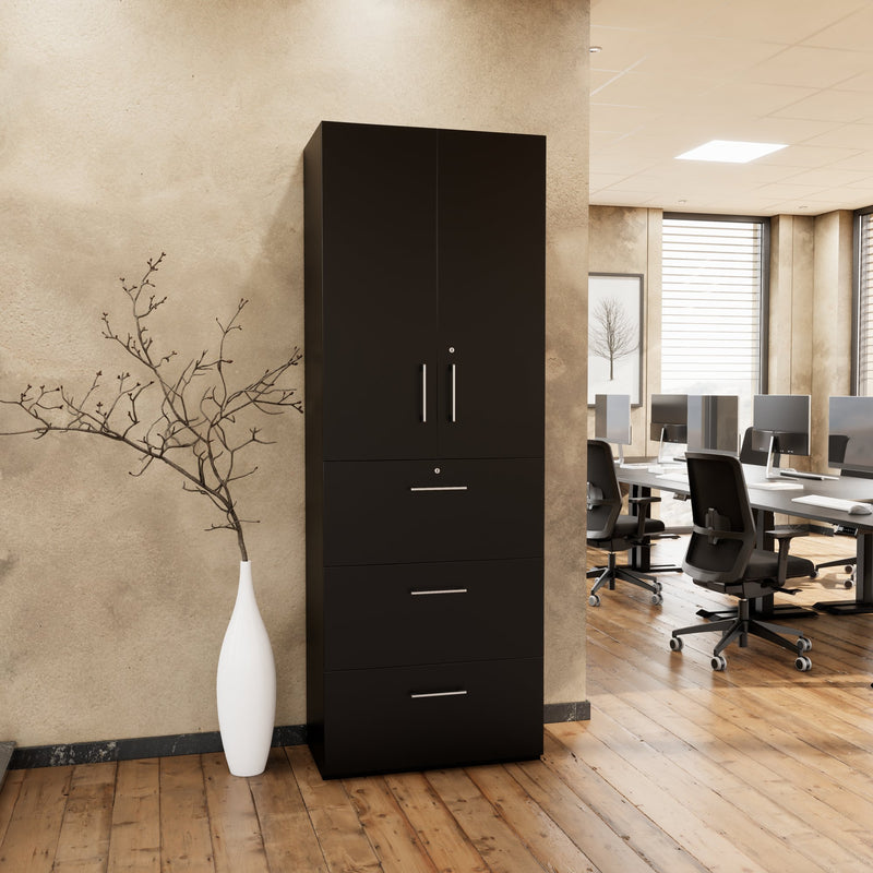 PRO Armoire à dossiers suspendus | 6 OH, 800 x 2250 mm, corps collé, avec porte, noir  - 13 Main Image