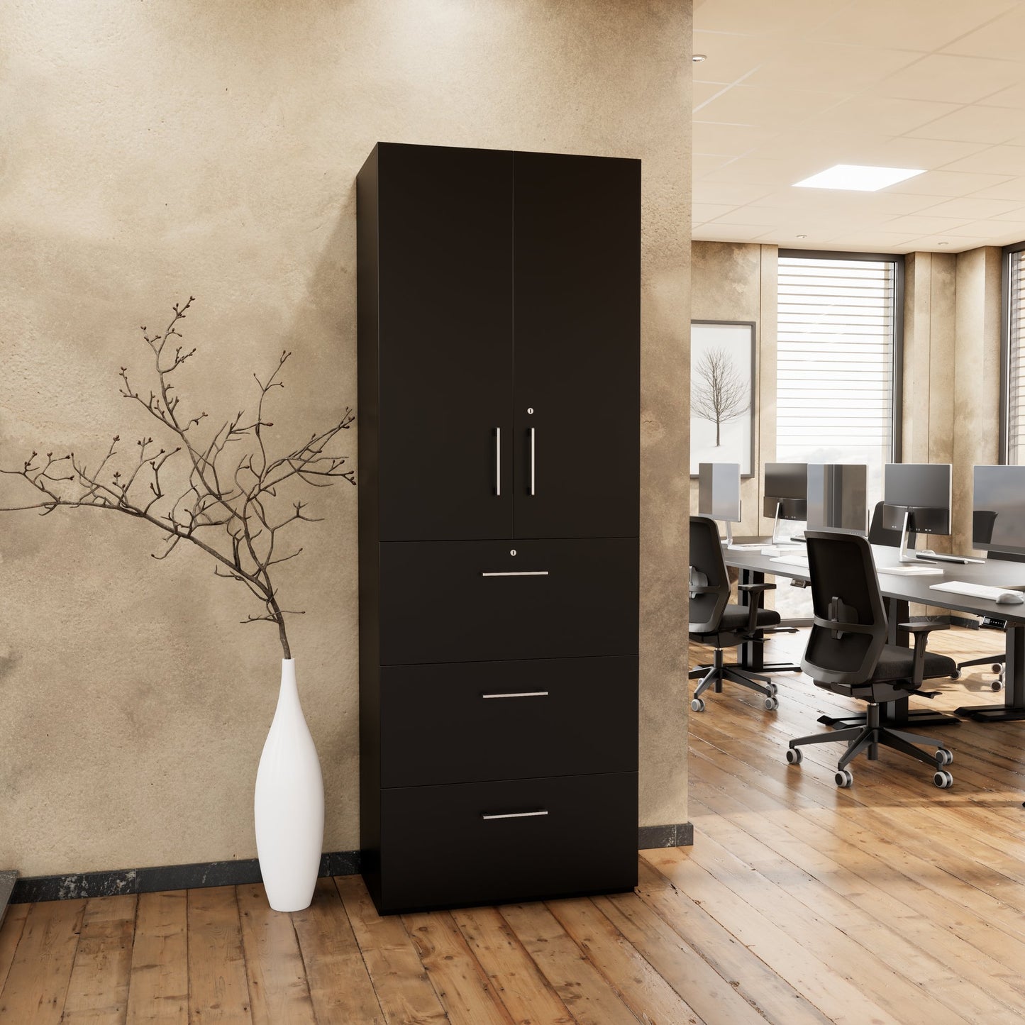 PRO Topping register cabinet | 6 Oh, 800 x 2250 mm, glued corpus, with door, black