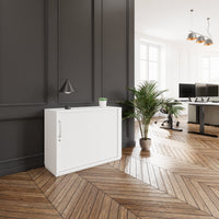 PRO Cabinetto del negozio querroll | 2 OH, 800 - 1600 x 770 mm, corpo incollato, bianco