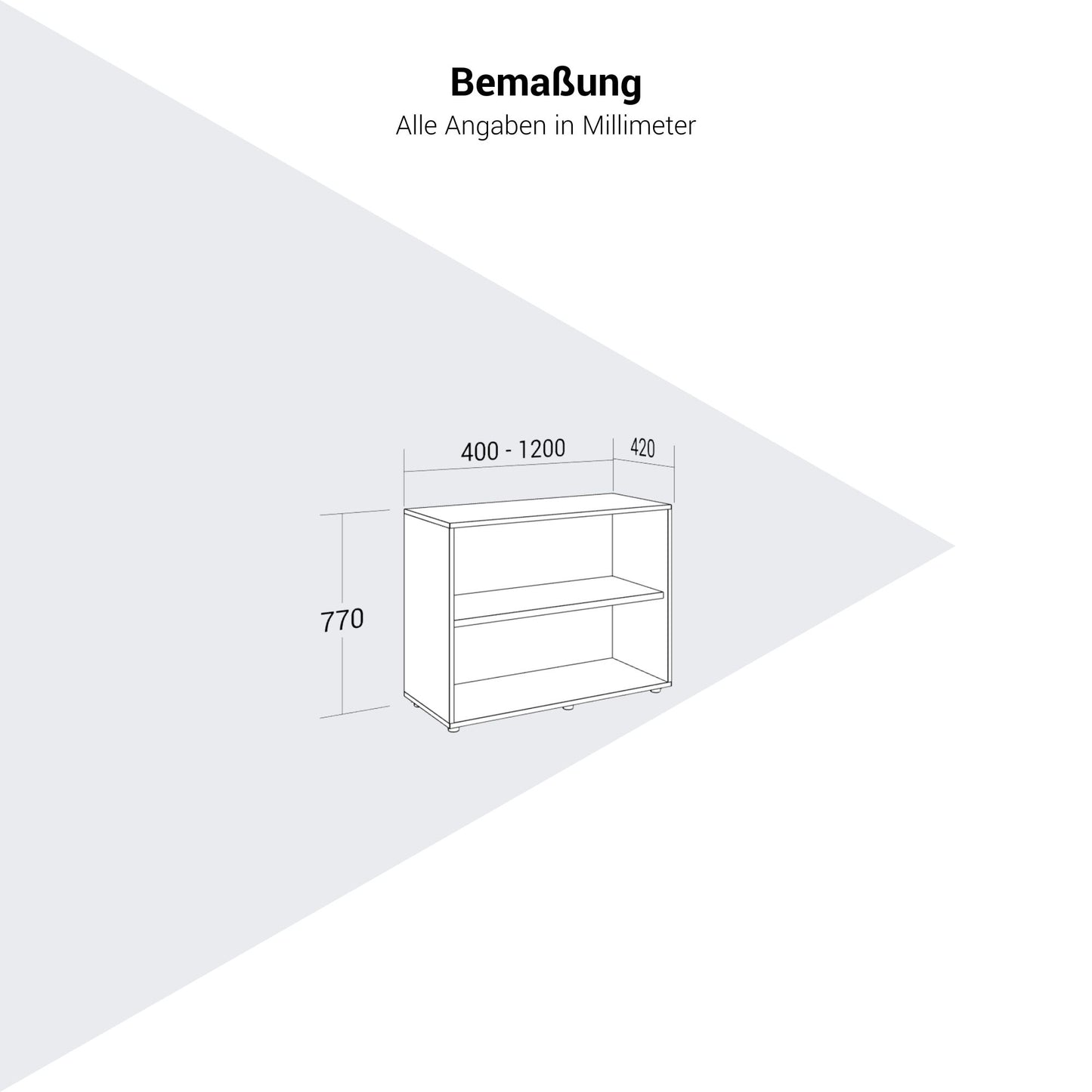 PRO Cabinet scaffale | 2 OH, 400 - 1200 x 770 mm, grigio