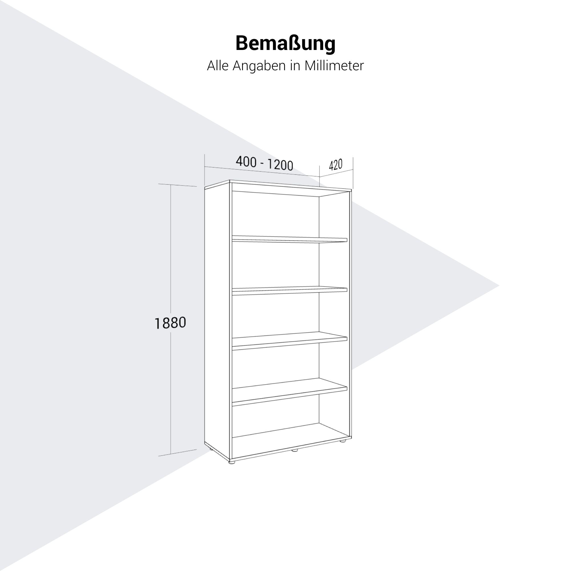 PRO Regalschrank | 5 OH, 400 - 1200 x 1880 mm, Weiß
