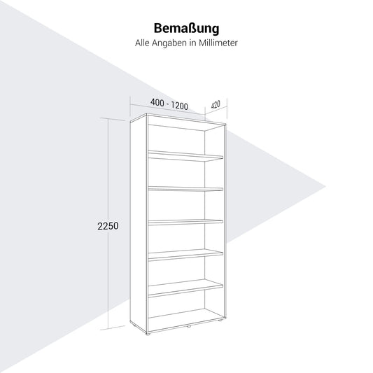 PRO Regalschrank | 6 OH, 400 - 1200 x 2250 mm, Weiß