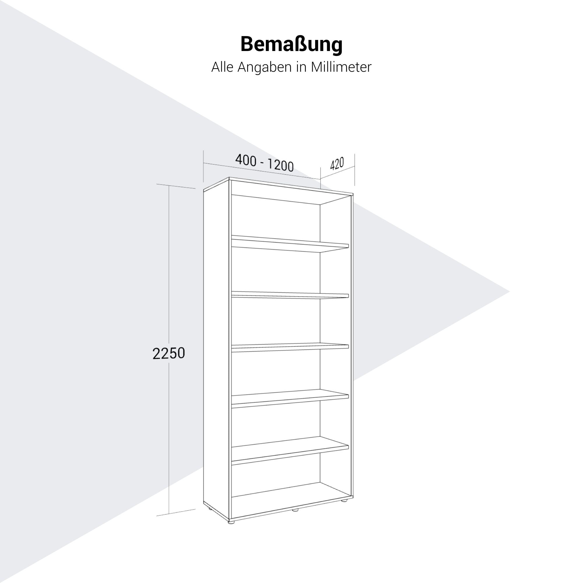 PRO Shelf cabinet | 6 Oh, 400 - 1200 x 2250 mm, white