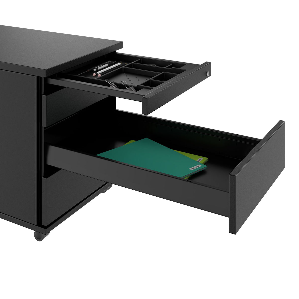PRO Rollcontainer | 800 mm tief, Kleinteilefach, Soft-Close, Schwarz - 6 Lightbox Main Image