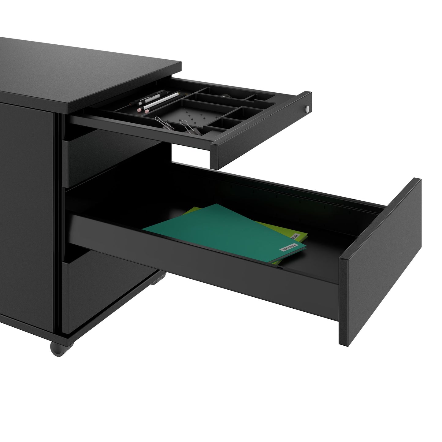 PRO Rollcontainer | 800 mm tief, Kleinteilefach, Soft-Close, Schwarz