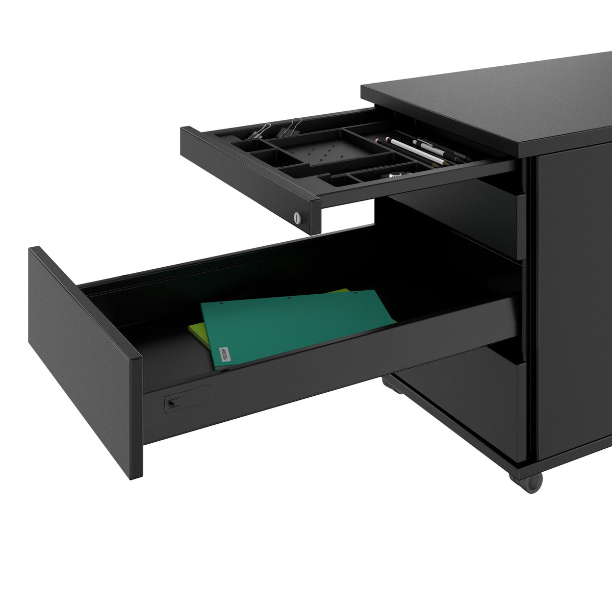 PRO Rollcontainer | 800 mm tief, Kleinteilefach, Soft-Close, Schwarz - 5 Lightbox Main Image