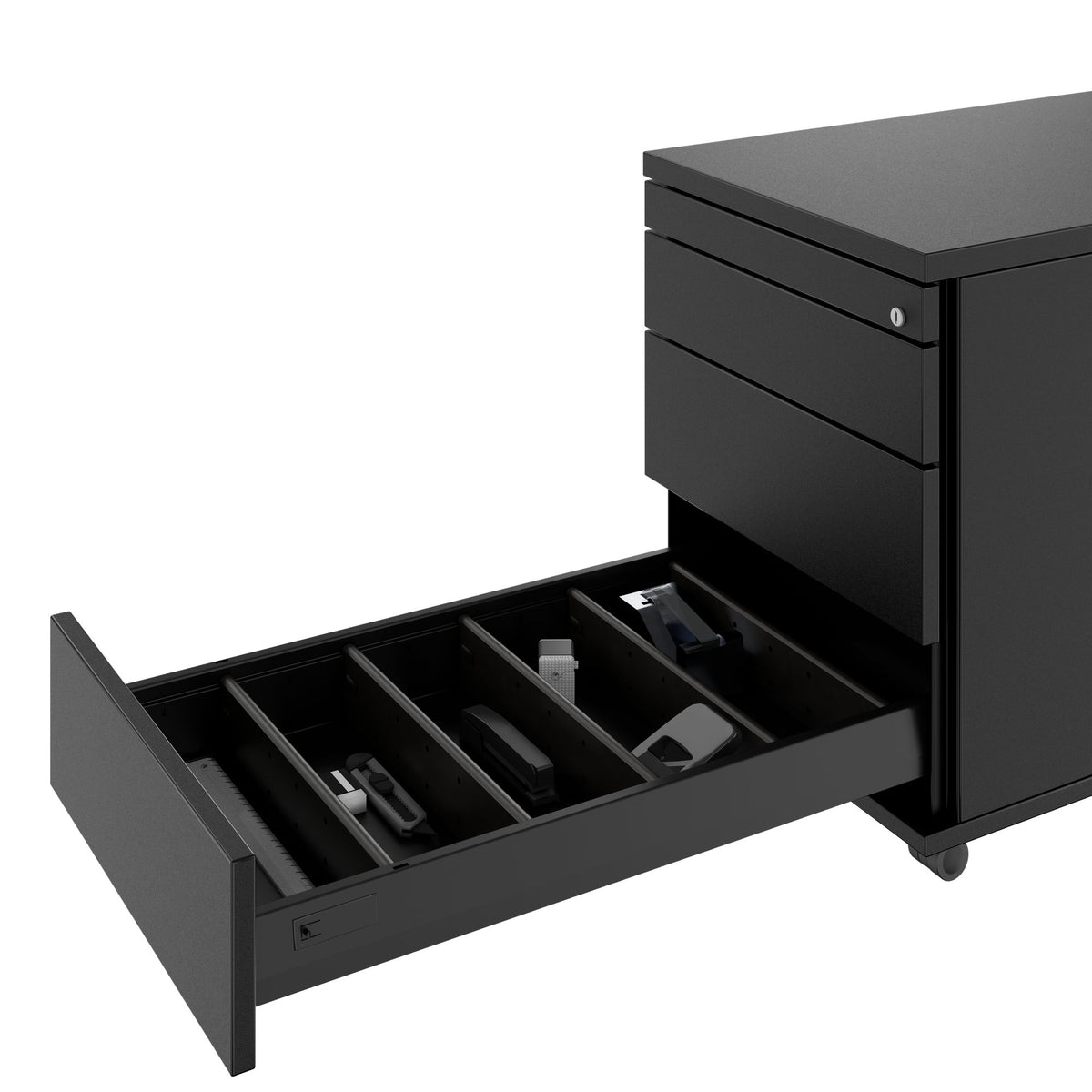 PRO Rollcontainer | 800 mm tief, Kleinteilefach, Soft-Close, Schwarz - 7 Lightbox Main Image
