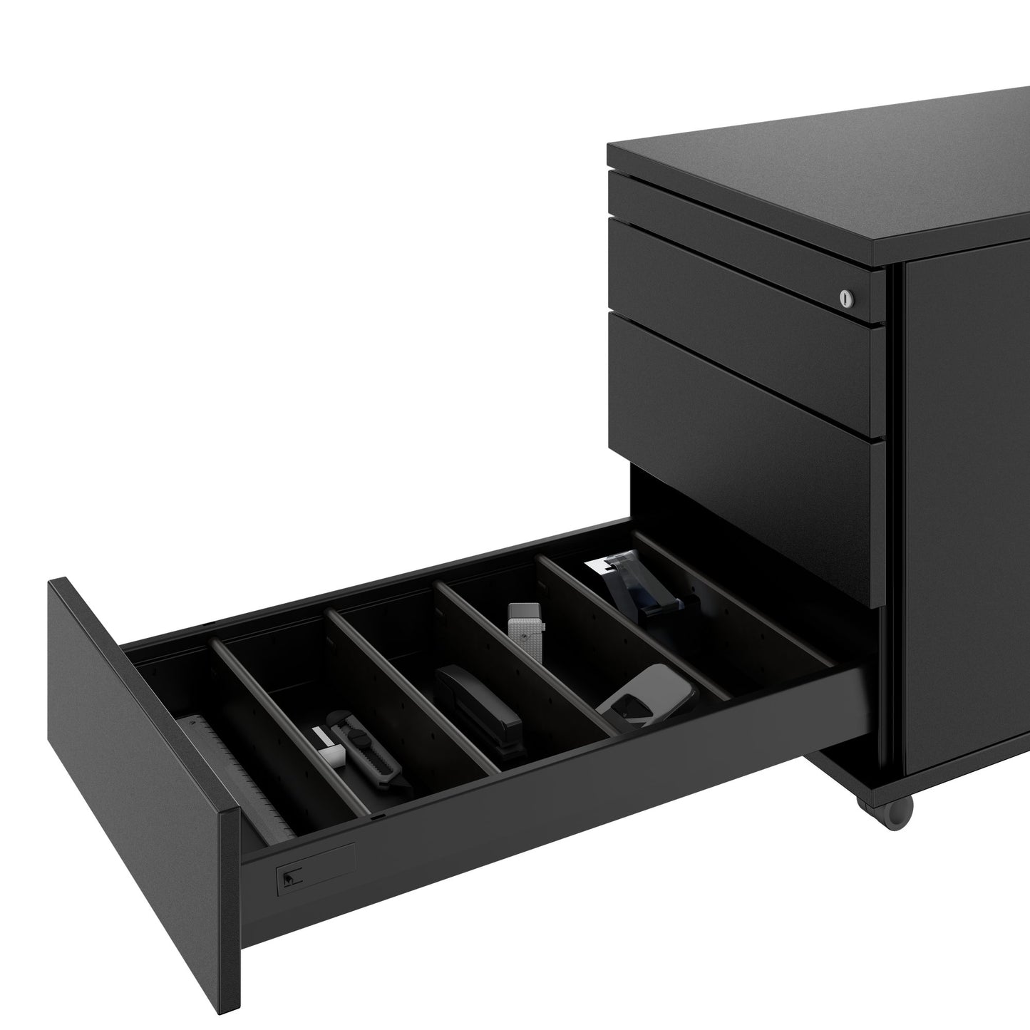 PRO Rollcontainer | 800 mm tief, Kleinteilefach, Soft-Close, Schwarz