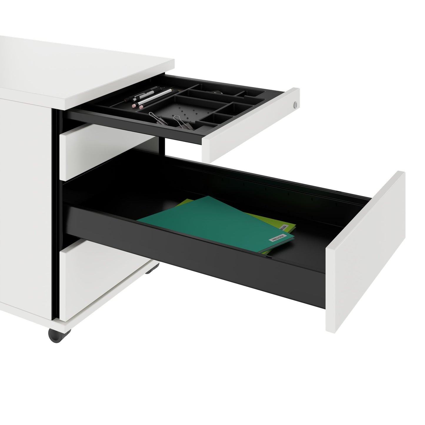 PRO Rollcontainer | 800 mm tief, Kleinteilefach, Soft-Close, Weiß