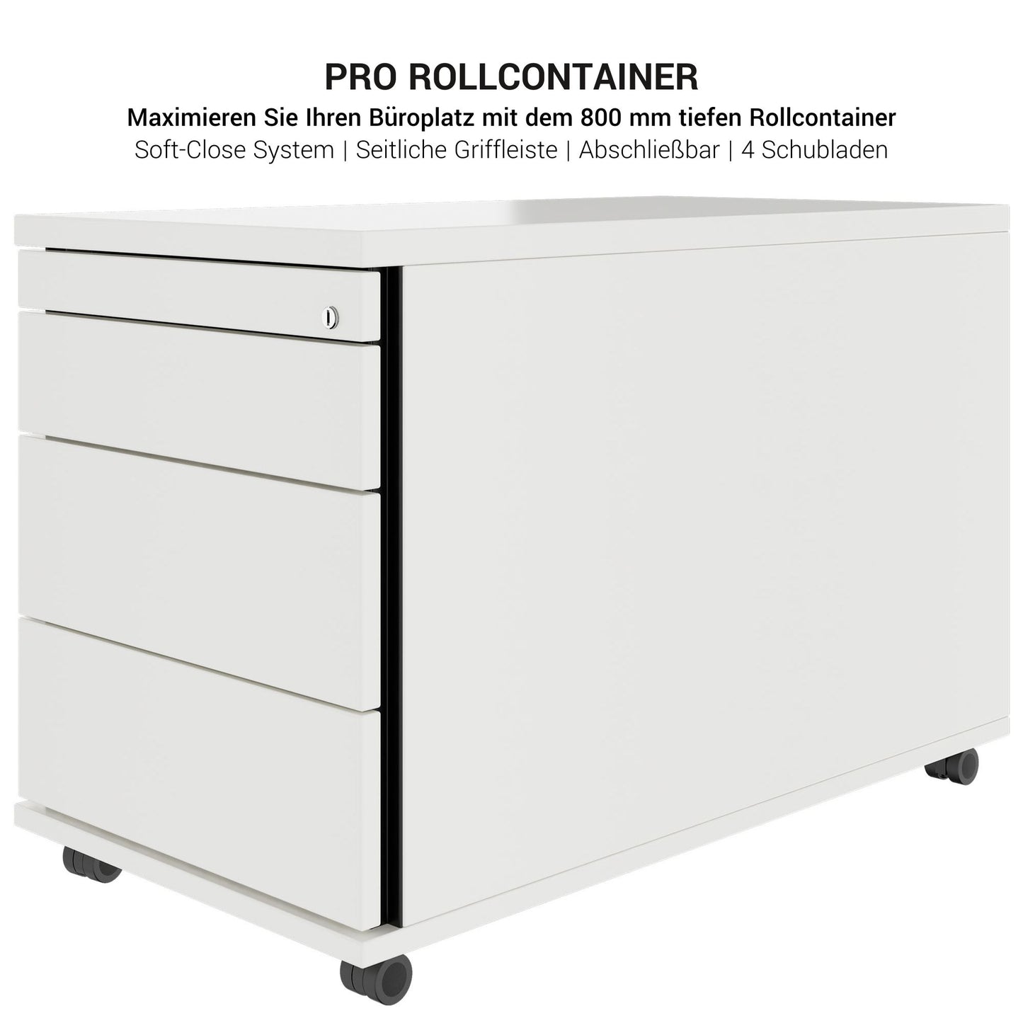 PRO Rollcontainer | 800 mm tief, Kleinteilefach, Soft-Close, Schwarz