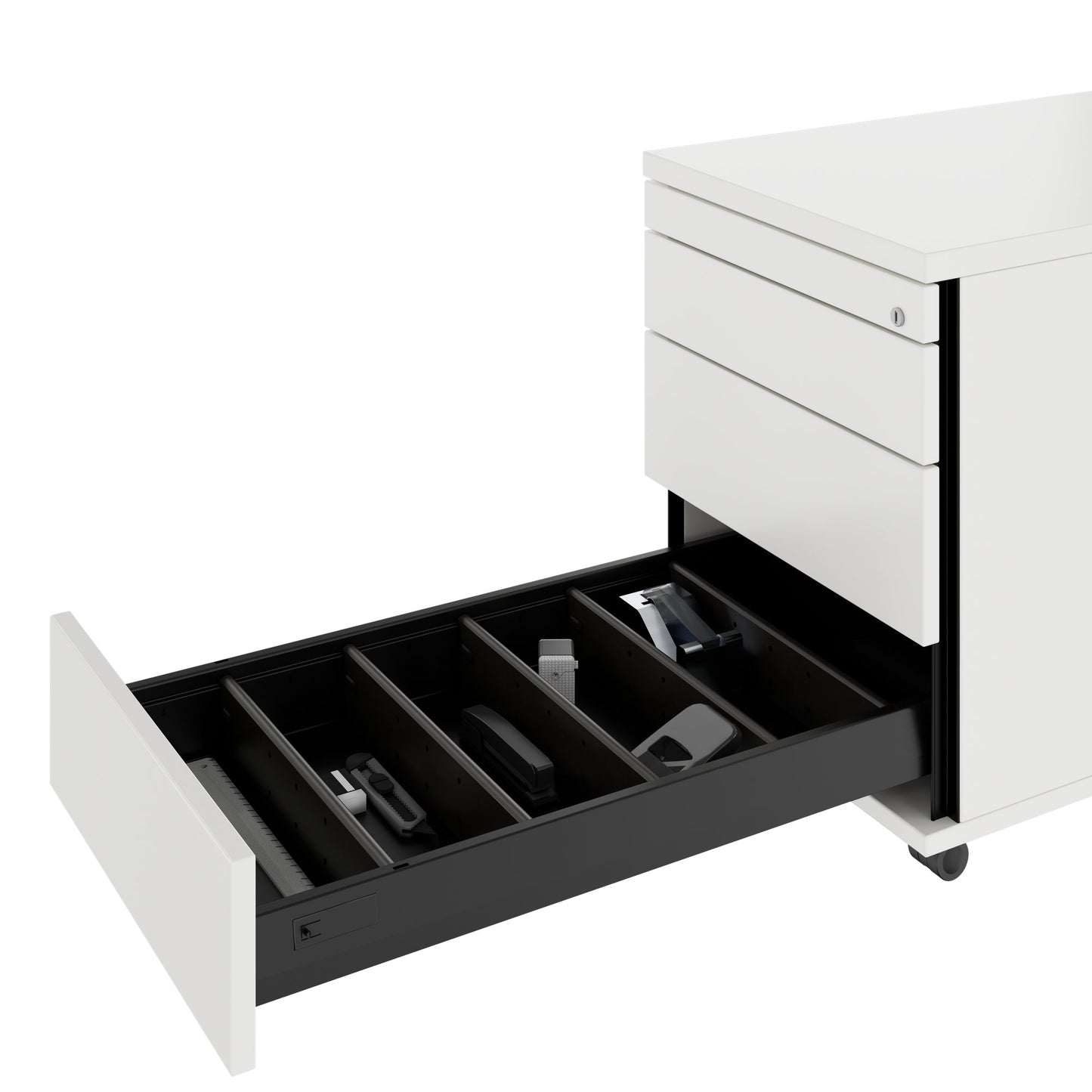 PRO Rollcontainer | 800 mm tief, Kleinteilefach, Soft-Close, Weiß