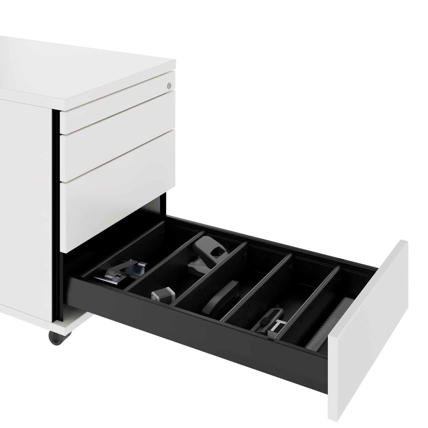 PRO Rollcontainer | 800 mm tief, Kleinteilefach, Soft-Close, Weiß