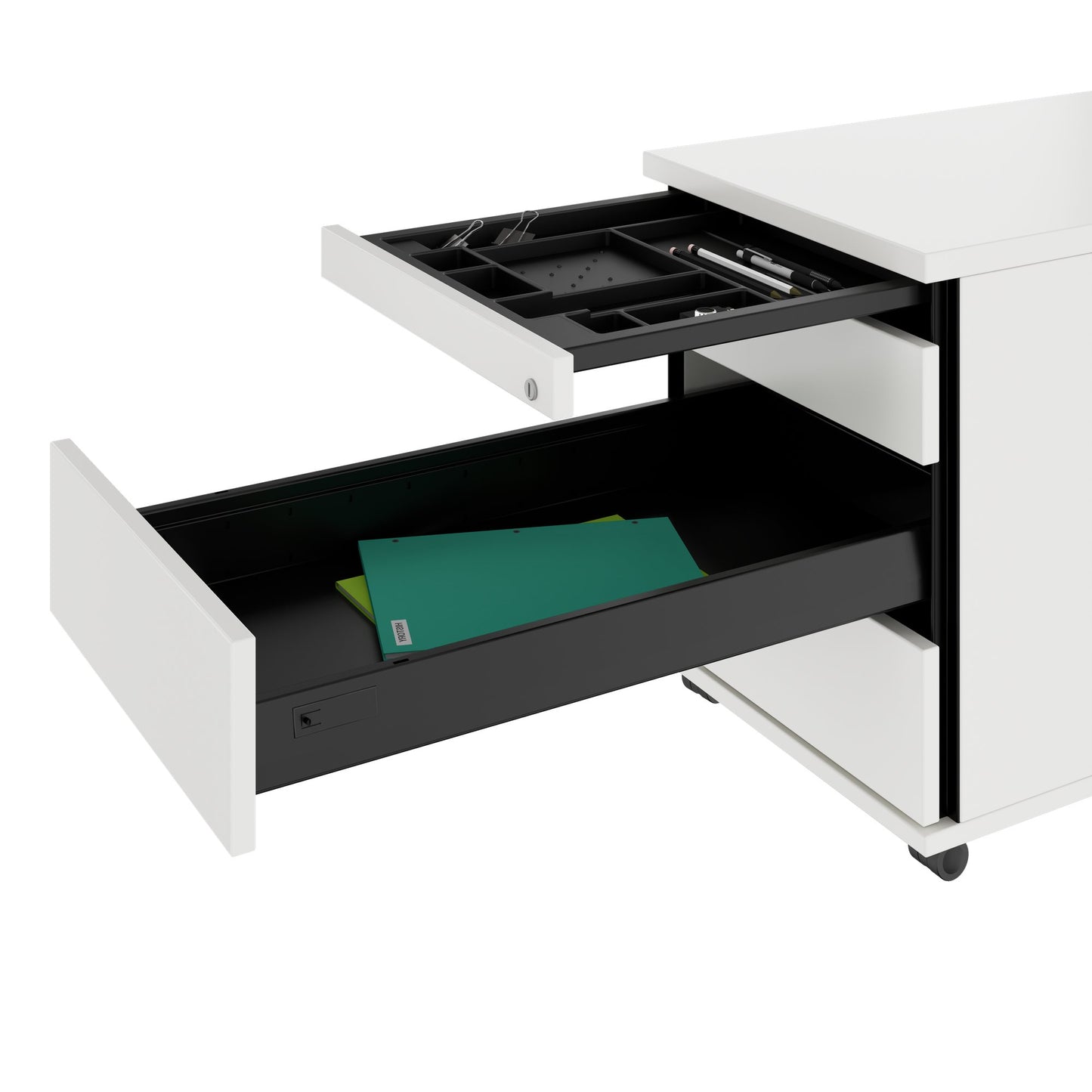 PRO Rollcontainer | 800 mm tief, Kleinteilefach, Soft-Close, Weiß