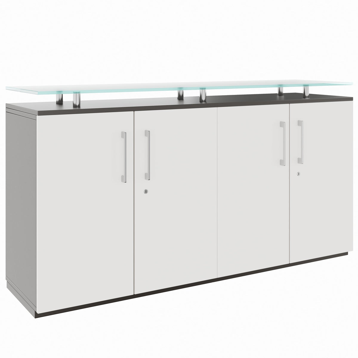 PRO Sideboard | 2 OH, 1600 x 860 mm, mit Glasplatte, Graphit / Weiß - 1 Lightbox Main Image