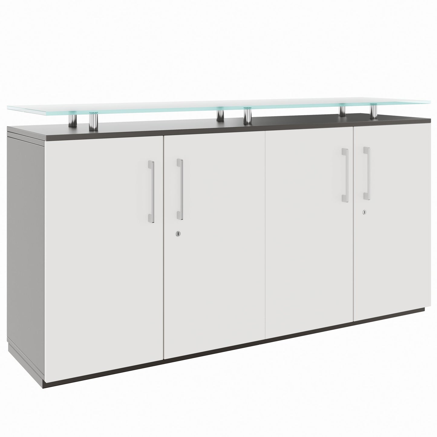 PRO Sideboard | 2 Oh, 1600 x 860 mm, with glass plate, graphite / white