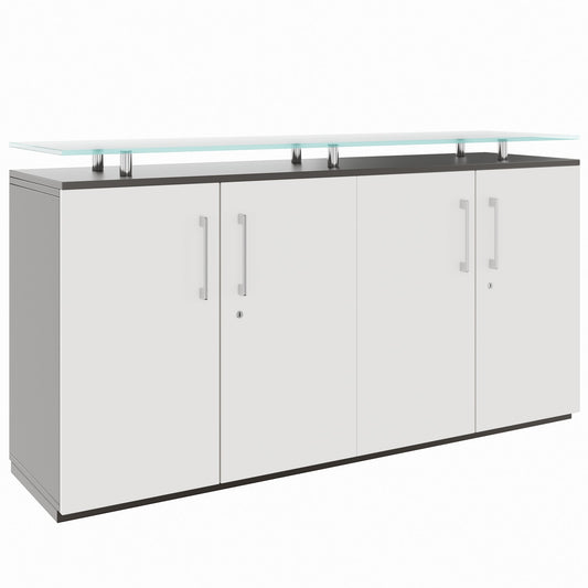 PRO Sideboard | 2 OH, 1600 x 860 mm, con lastra di vetro, grafite / bianco