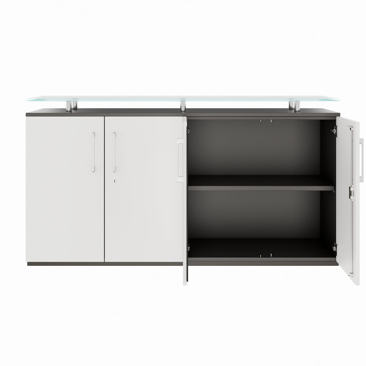 PRO Sideboard | 2 OH, 1600 x 860 mm, mit Glasplatte, Graphit / Weiß - 3 Lightbox Main Image