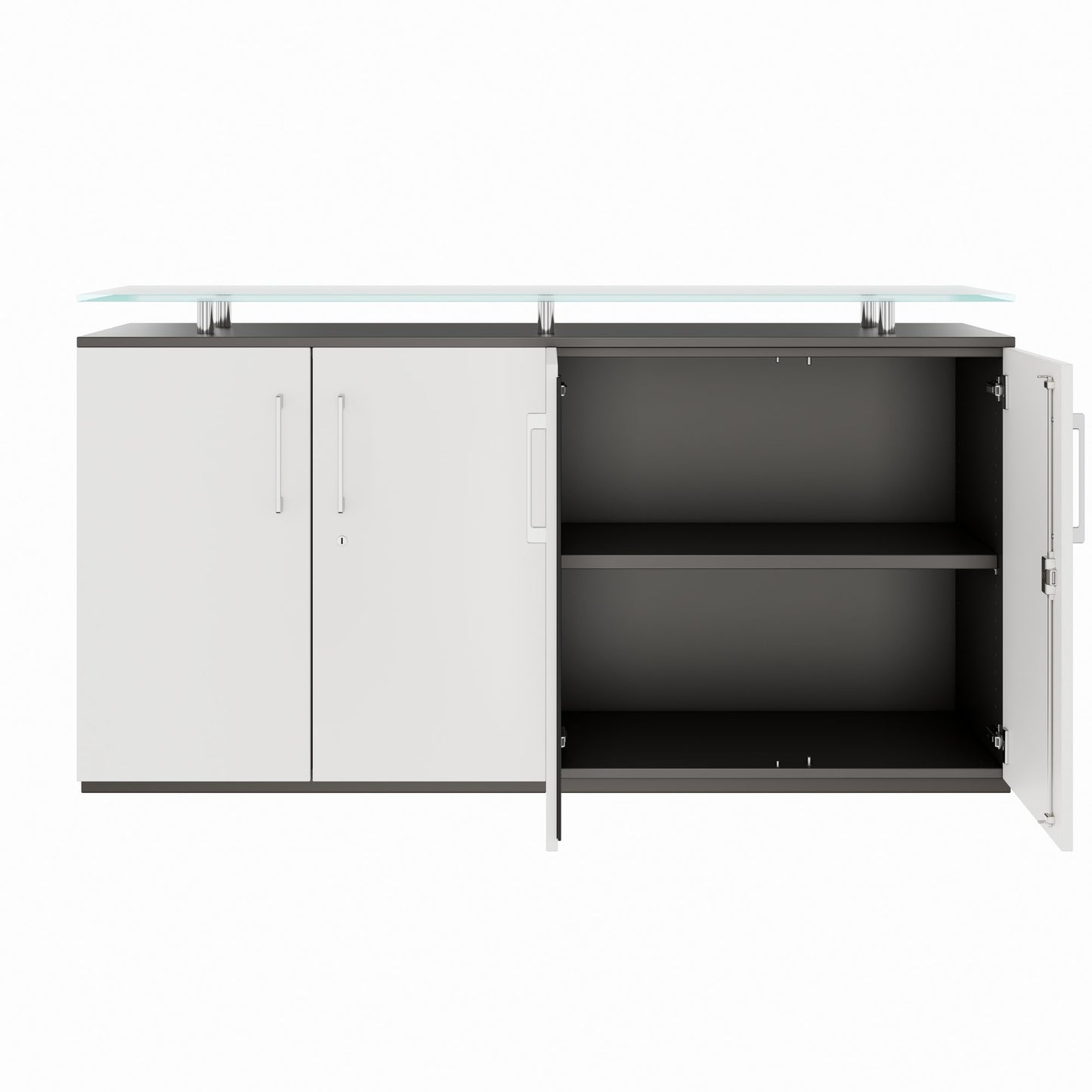 PRO Sideboard | 2 OH, 1600 x 860 mm, con lastra di vetro, grafite / bianco