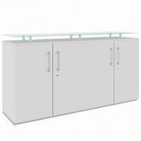 Credenza PRO | 2 OH, 1600 x 860 mm, con piano in vetro, grigio