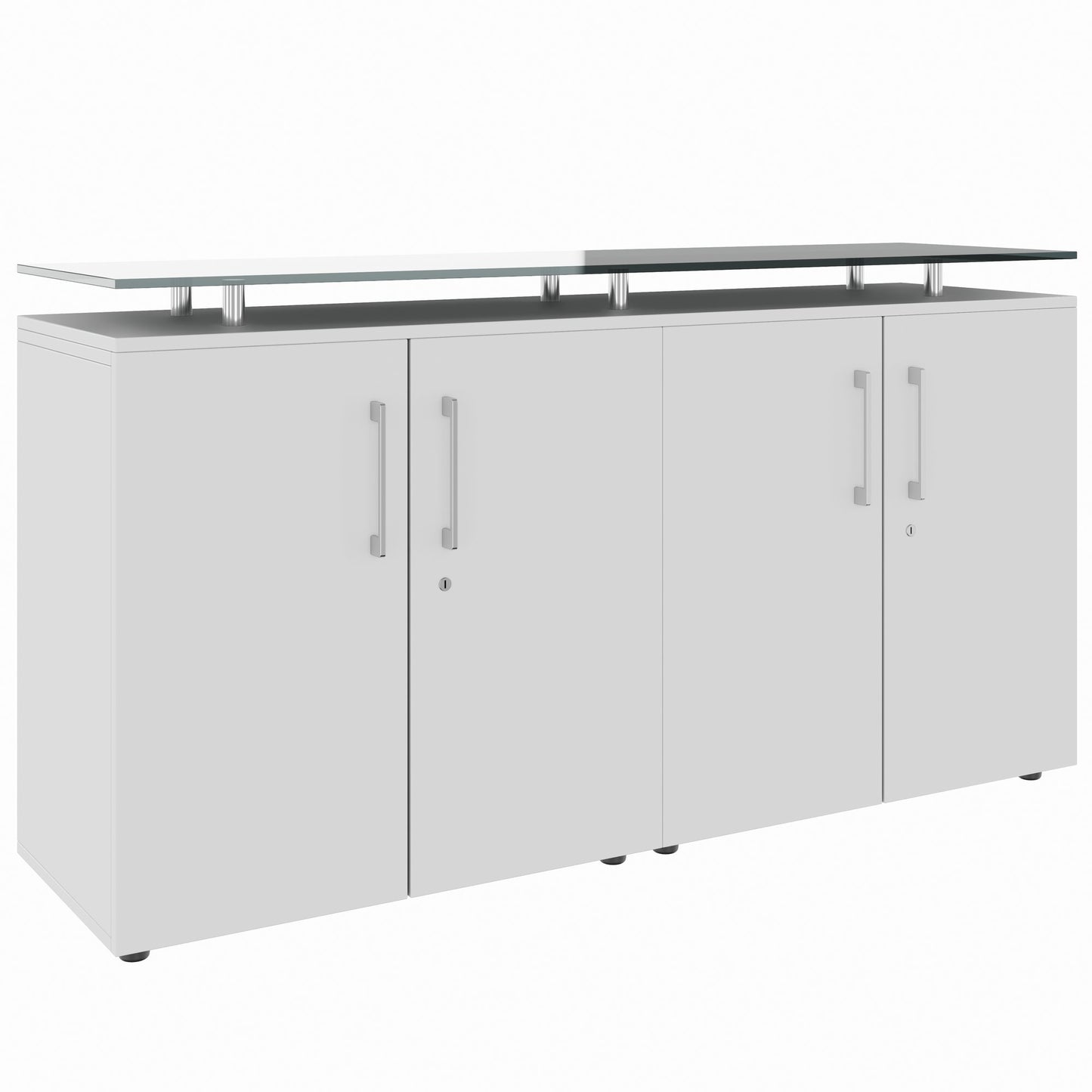 Credenza PRO | 2 OH, 1600 x 860 mm, con piano in vetro, grigio