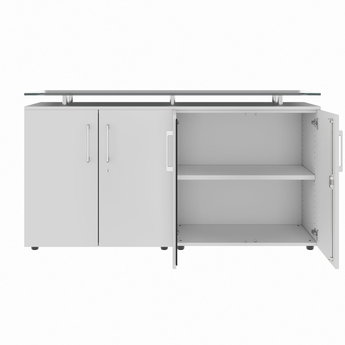 Credenza PRO | 2 OH, 1600 x 860 mm, con piano in vetro, grigio