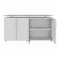 Credenza PRO | 2 OH, 1600 x 860 mm, con piano in vetro, grigio