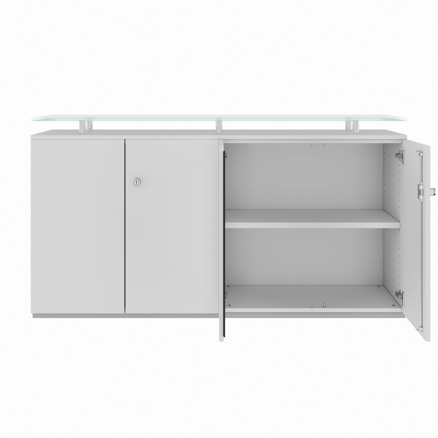 Credenza PRO | 2 OH, 1600 x 860 mm, con piano in vetro, grigio