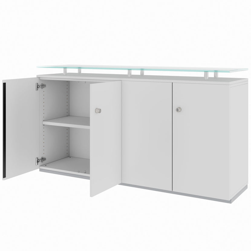 PRO Sideboard | 2 OH, 1600 x 860 mm, con lastra di vetro, grigio