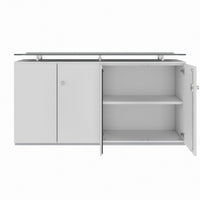 Credenza PRO | 2 OH, 1600 x 860 mm, con piano in vetro, grigio