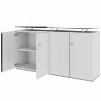 Credenza PRO | 2 OH, 1600 x 860 mm, con piano in vetro, grigio