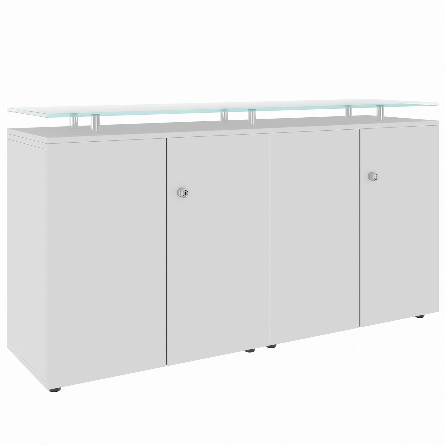 Credenza PRO | 2 OH, 1600 x 860 mm, con piano in vetro, grigio