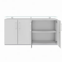 Credenza PRO | 2 OH, 1600 x 860 mm, con piano in vetro, grigio