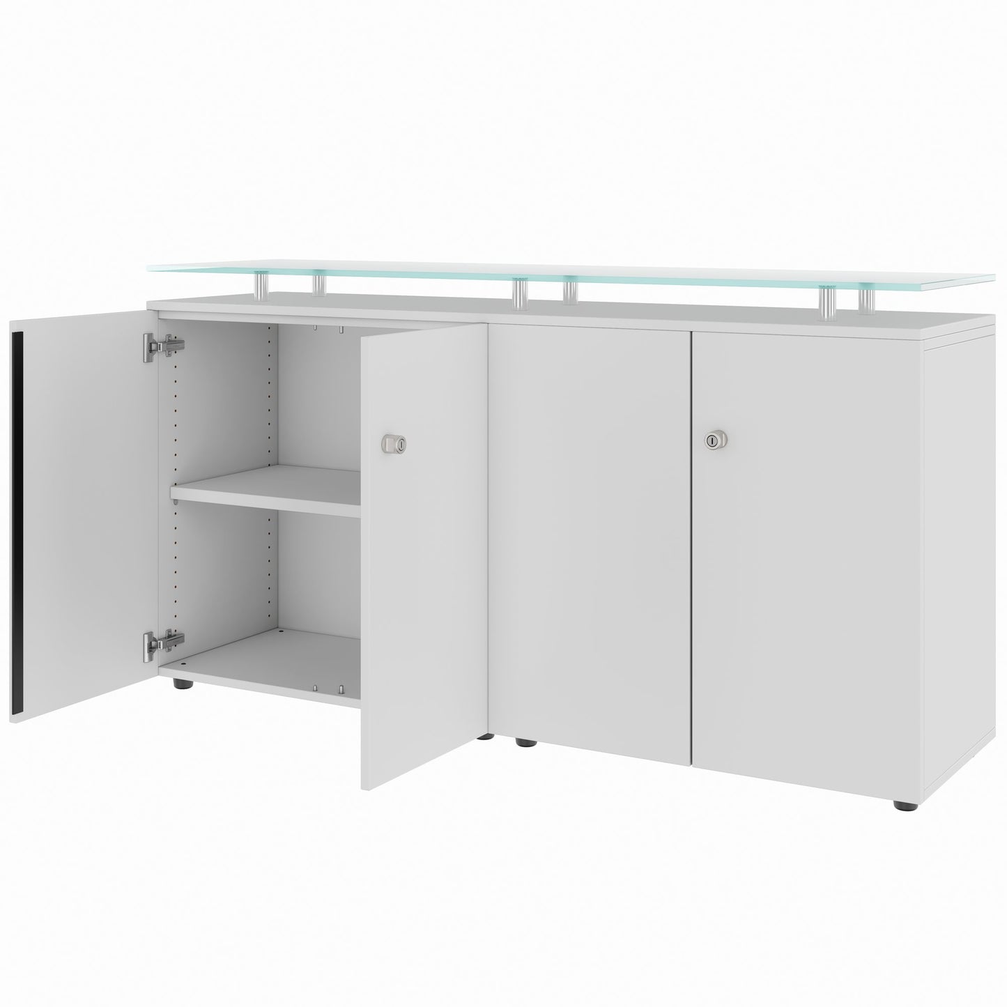 Credenza PRO | 2 OH, 1600 x 860 mm, con piano in vetro, grigio