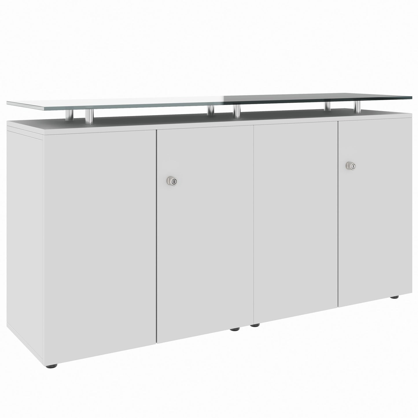 Credenza PRO | 2 OH, 1600 x 860 mm, con piano in vetro, grigio