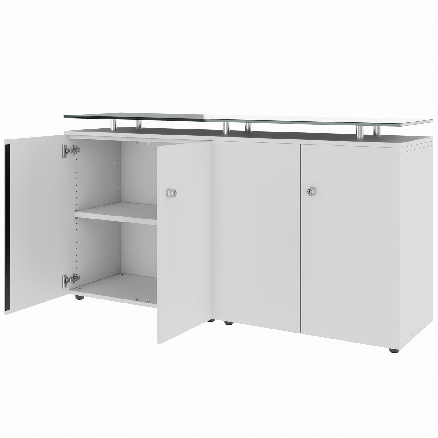 Credenza PRO | 2 OH, 1600 x 860 mm, con piano in vetro, grigio