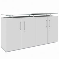 Credenza PRO | 2 OH, 1600 x 860 mm, con piano in vetro, grigio