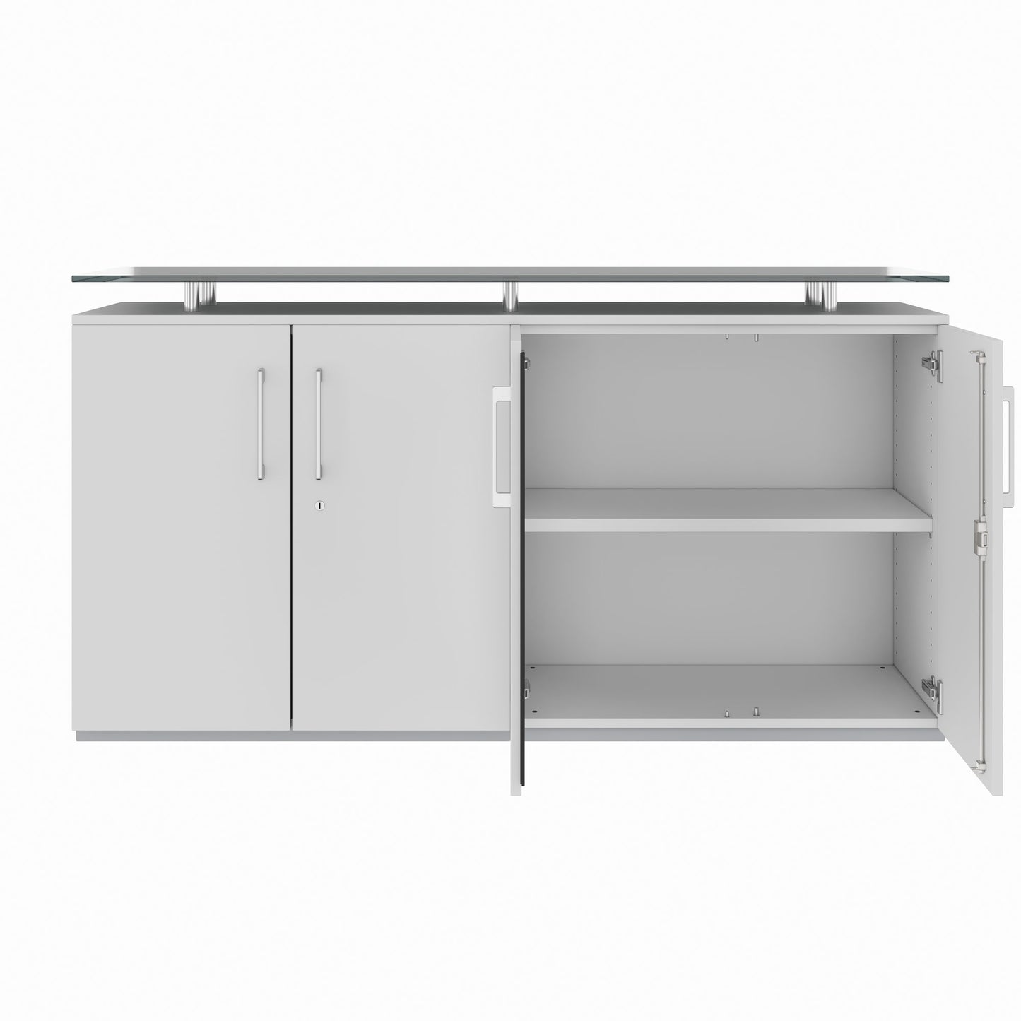 Credenza PRO | 2 OH, 1600 x 860 mm, con piano in vetro, grigio