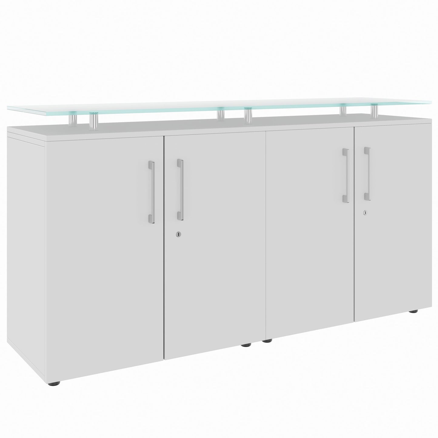 Credenza PRO | 2 OH, 1600 x 860 mm, con piano in vetro, grigio