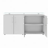 Credenza PRO | 2 OH, 1600 x 860 mm, con piano in vetro, grigio