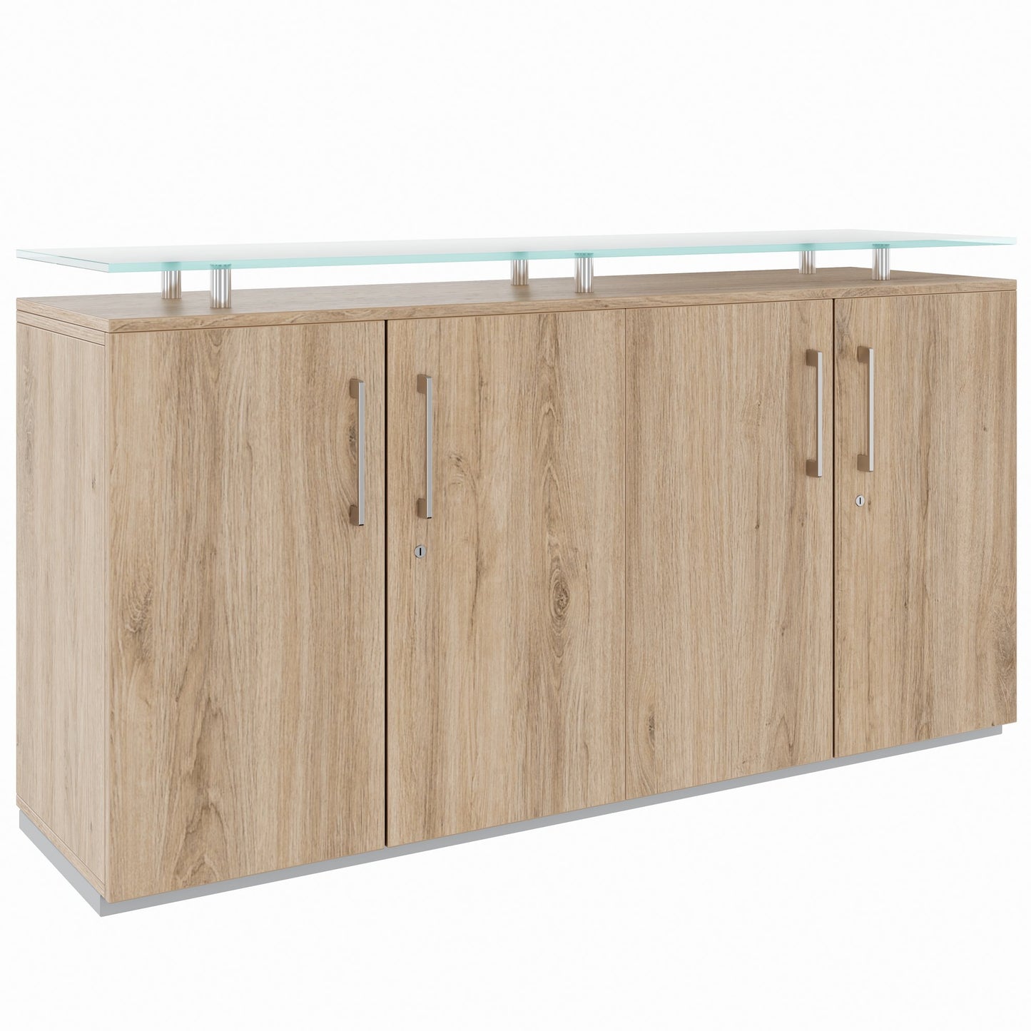 PRO Sideboard | 2 OH, 1600 x 860 mm, with glass top, natural oak