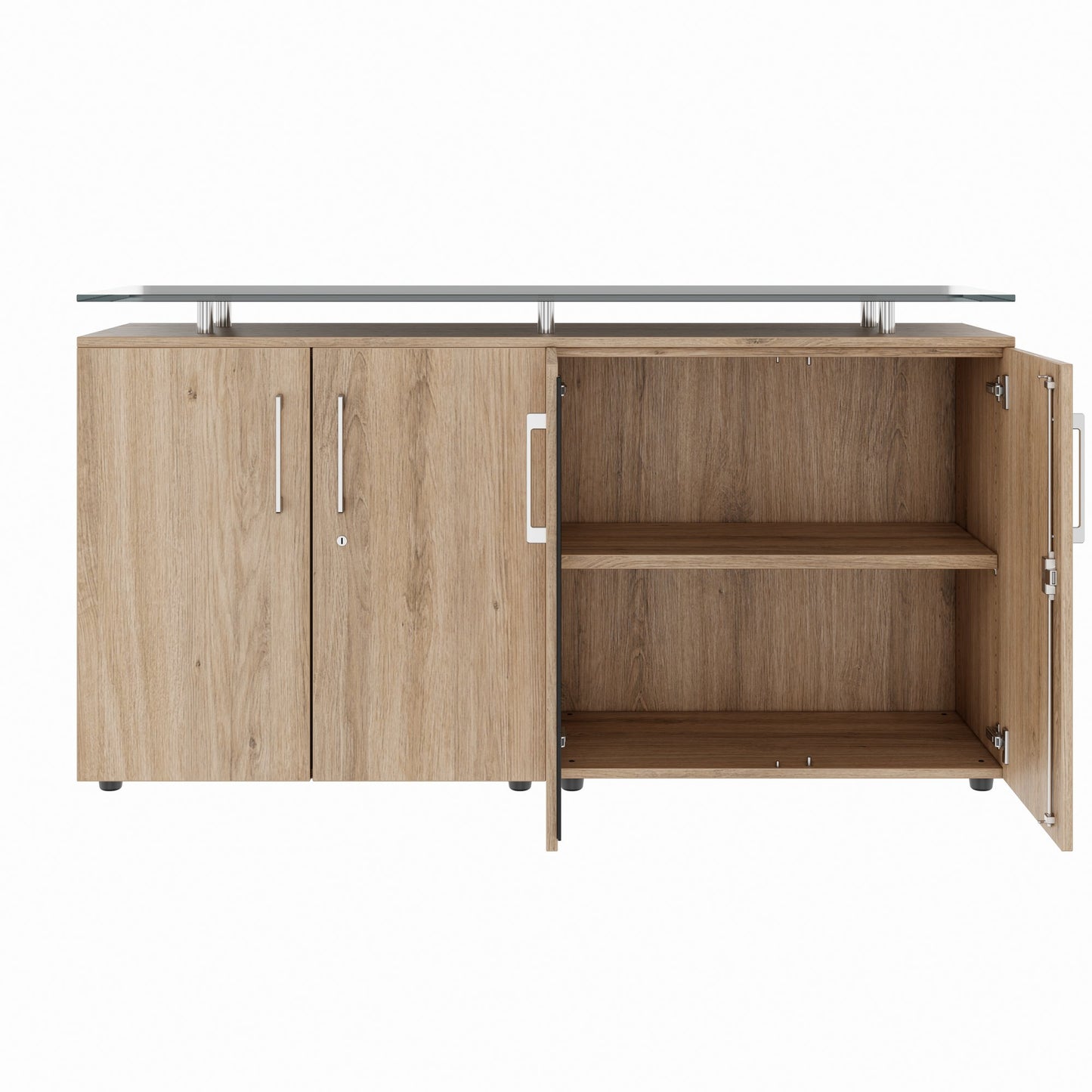 PRO Sideboard | 2 OH, 1600 x 860 mm, with glass top, natural oak