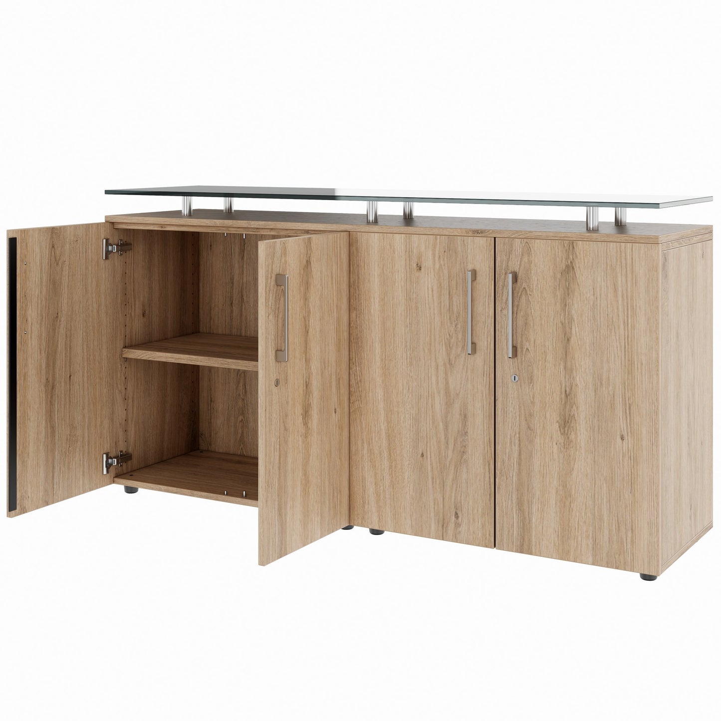 PRO Sideboard | 2 OH, 1600 x 860 mm, with glass top, natural oak